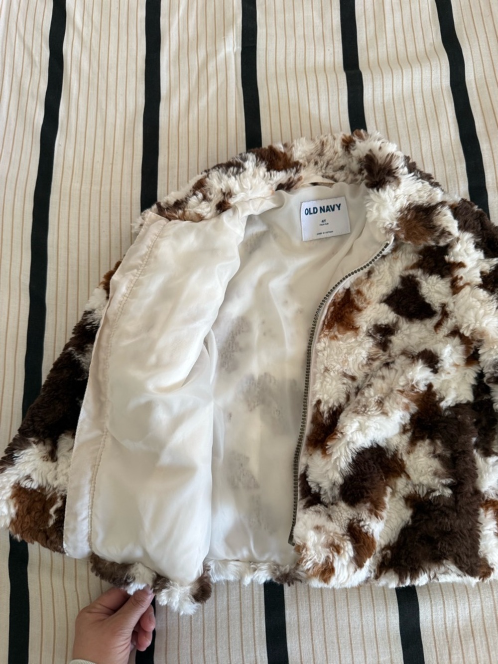 Old Navy Kids Faux Fur Zip Jacket in Brown & Cream - Picture 3 of 3
